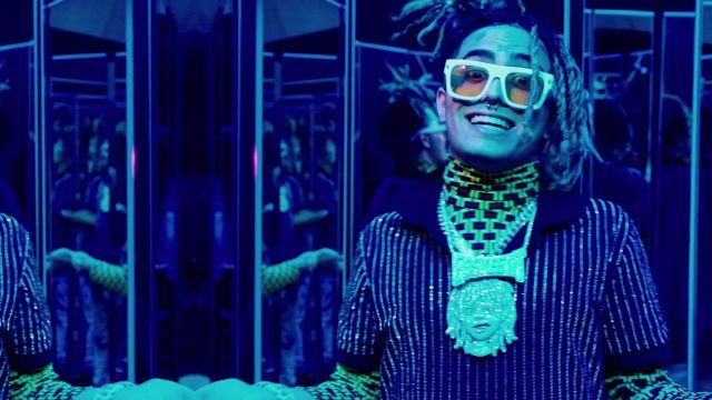 Prada Roll Neck Geo­met­ric Print Sweater worn by Lil Pump in the YouTube video Lil Pump - "Be Like Me" ft. Lil Wayne (Official Music Video)