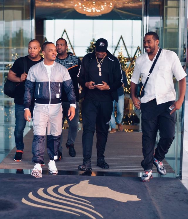 Thom browne Bi­col­or Rip­stop Bomber of T.I. on the Instagram account @troubleman31