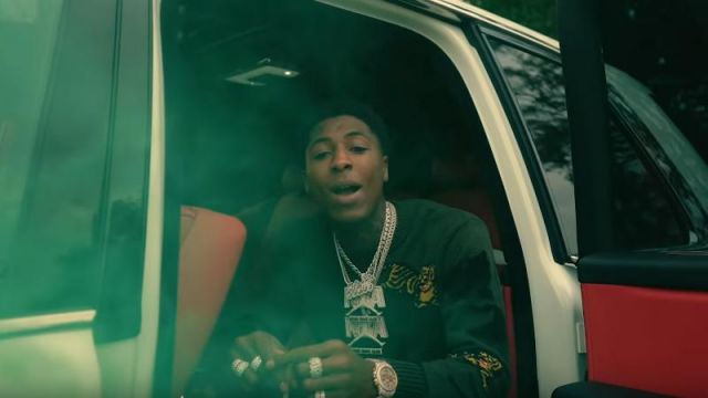Kenzo Green Tiger Print Sweater of YoungBoy Never Broke Again in the music video nba youngboy - lost motives