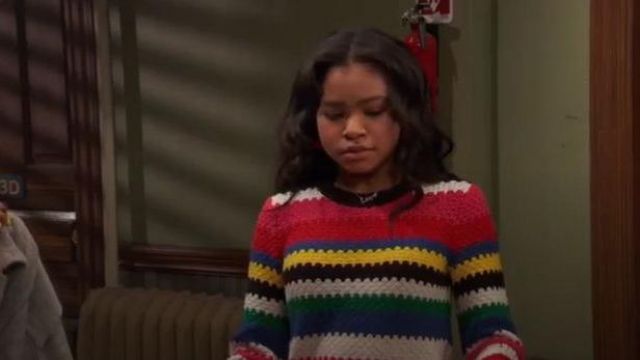 Alice + Olivia Multicolor Striped Sweaters worn by  Navia Robinson in Raven's Home Season 03 Episode 13