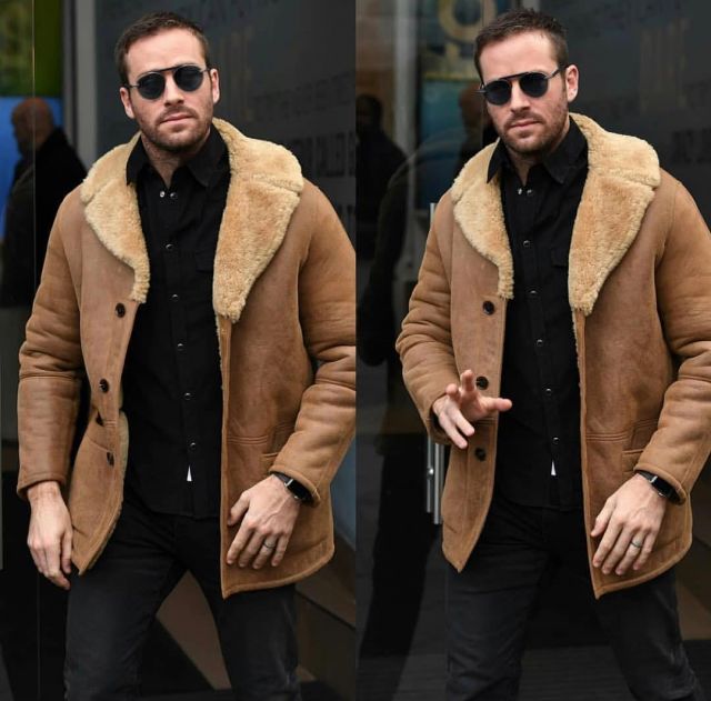 Men's Edward Sheepskin Coat of Armie Hammer on the Instagram account @armiehammer