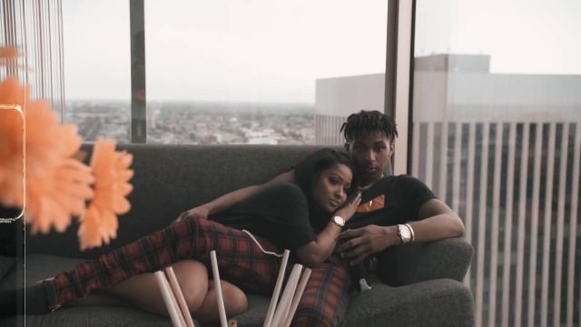 The pants plaid red of DDG in DDG - WHY/ARGUMENTS PT. 2 (Official Music Video)