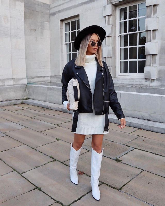 Black Over­sized Faux Leather Jack­et of Alexx Coll on the Instagram account @alexxcoll
