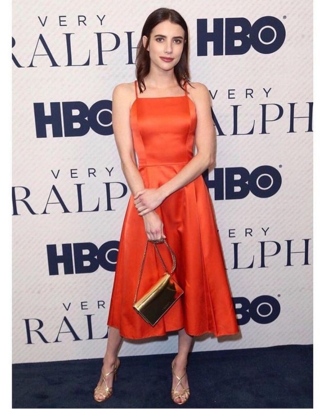 Ralph Lauren Bla­dine Lamb­skin San­dal worn by Emma Roberts Very Ralph Premiere November 11, 2019
