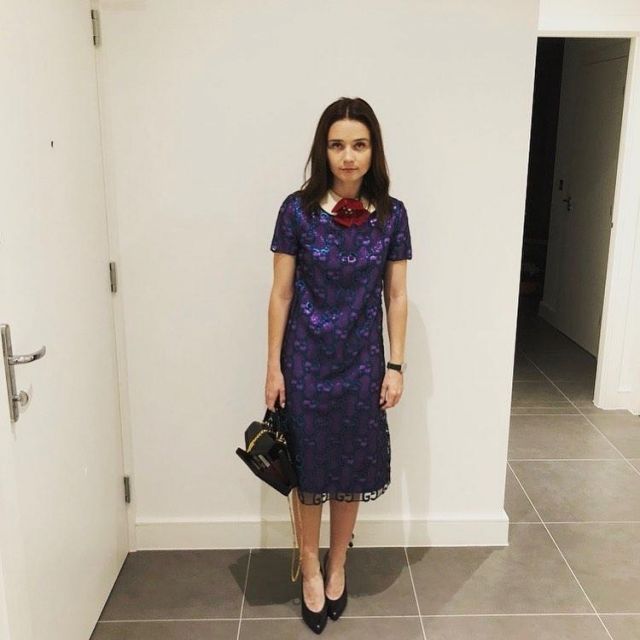 Feuilleté GG macramé robe portée par Jessica Barden sur l'Instagram account @jessybarden
