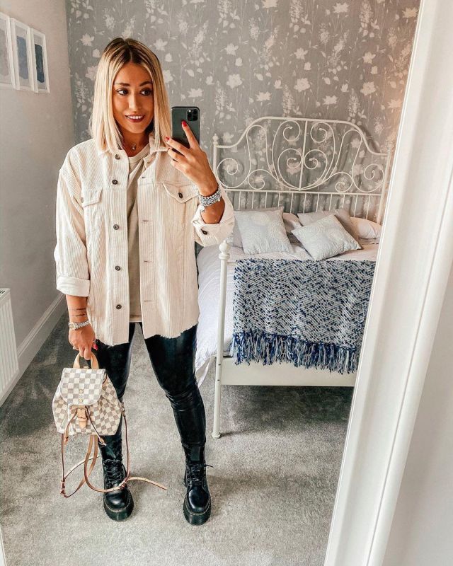 White Oversized Jacket of Danielle French on the Instagram account @itsdaniellesjourney