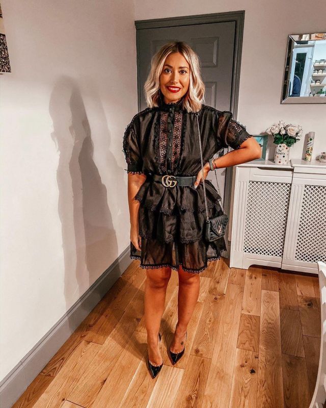 Black Lace Trim Dress of Danielle French on the Instagram account @itsdaniellesjourney