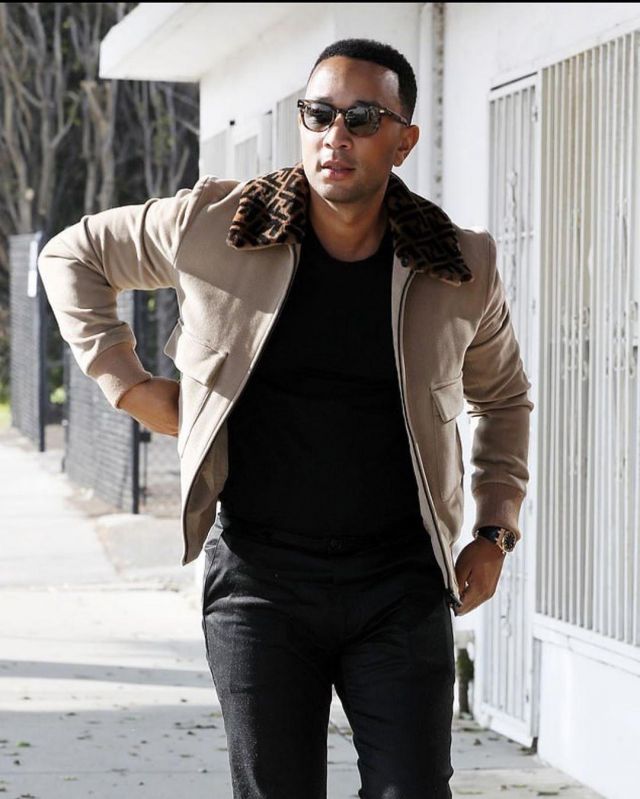 Fendi Logo Collar Jacket worn by John Legend Los Angeles November 13 ...