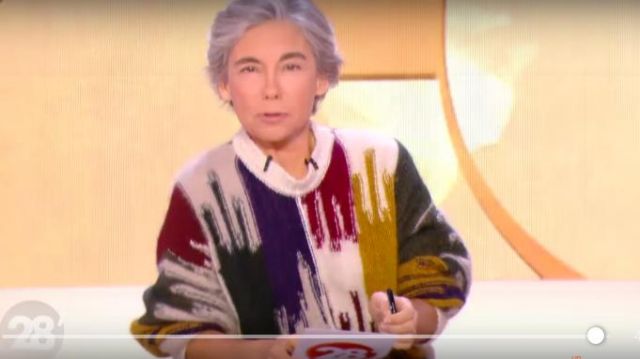 The sweater with graphic patterns and colours of Elisabeth Quin in 28 minutes the 14.11.2019