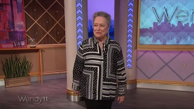 Co Geometric Button Front Shirt worn by Kathy Bates on The Wendy Williams Show November 14, 2019