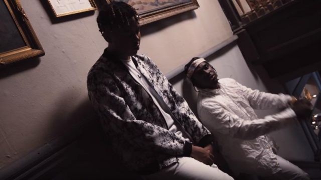 Dior Double face silk bandana of Pusha T in the music video YBN Cordae - Nightmares Are Real (feat. Pusha T) [Official Video]