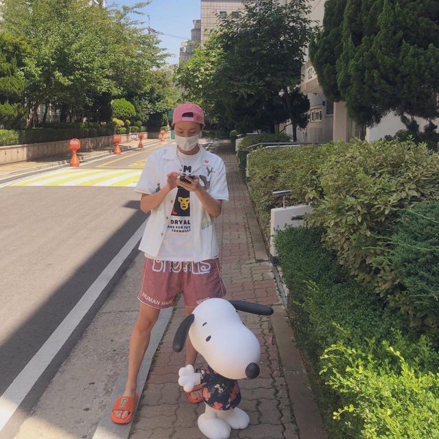The short pink Dreams worn by J-Hope, on the account Instagram of @bts_jhope