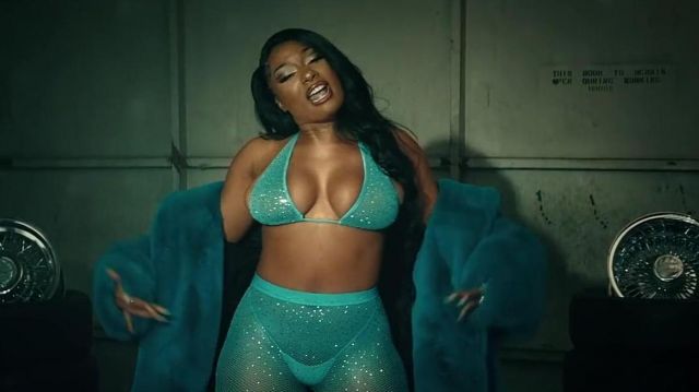 Blue glitter shorts of Megan Thee Stallion in Megan Thee Stallion x VickeeLo – Ride Or Die [Official Video]