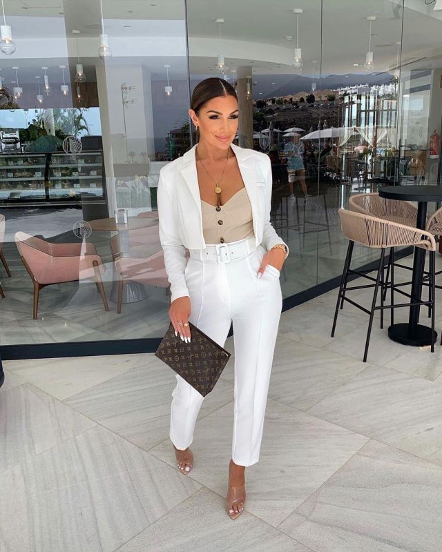 White Cropped Blazer of Katerina Themis on the Instagram account ...