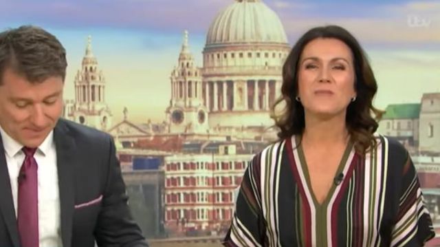 Safiiya Short sleeved Striped Mi­di Dress worn by Susanna Reid on Good Morning Britain November 14, 2019