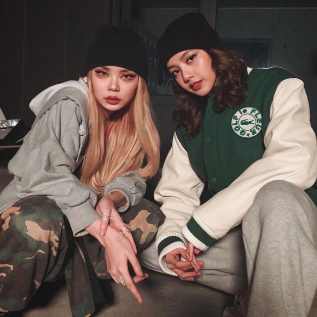 The bomber green and white Lacoste Lisa's account on the Instagram of @blackpinks