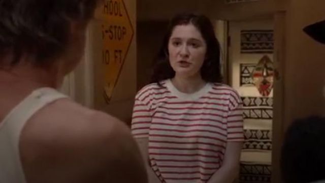 Alternative White and Red Headliner Stripe Crop Eco Jersey Tee worn by Debbie Gallagher (Emma Kenney) in Shameless Season 10 Episode 2