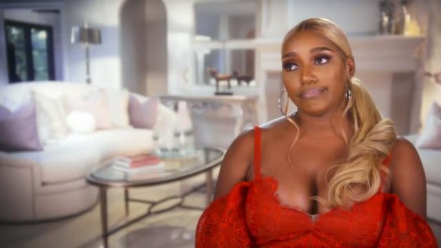 Marchesa Notte Red Lace Cold Shoulder Dress worn by NeNe Leakes in The Real Housewives of Atlanta Season 12 Episode 03