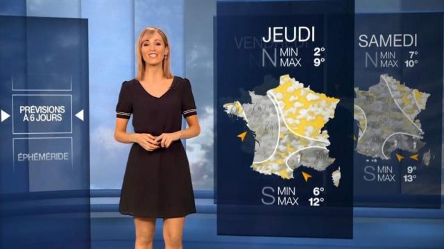 The flared dress black worn by Stéphanie Duval in the weather for M6