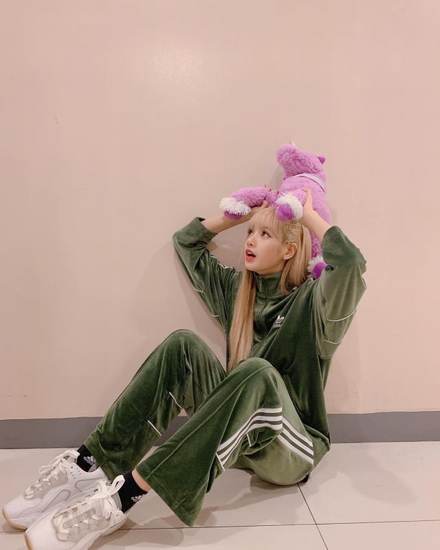 pink and green adidas tracksuit