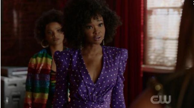 Alexandre Vauthier Purple Polka Dot V neck Dress worn by Monica Colby (Wakeema Hollis) in Dynasty Season 03 Episode 07