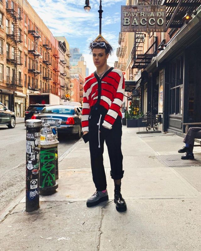 Red and White Striped Cardigan worn by Yungblud on his Instagram account @yungblud