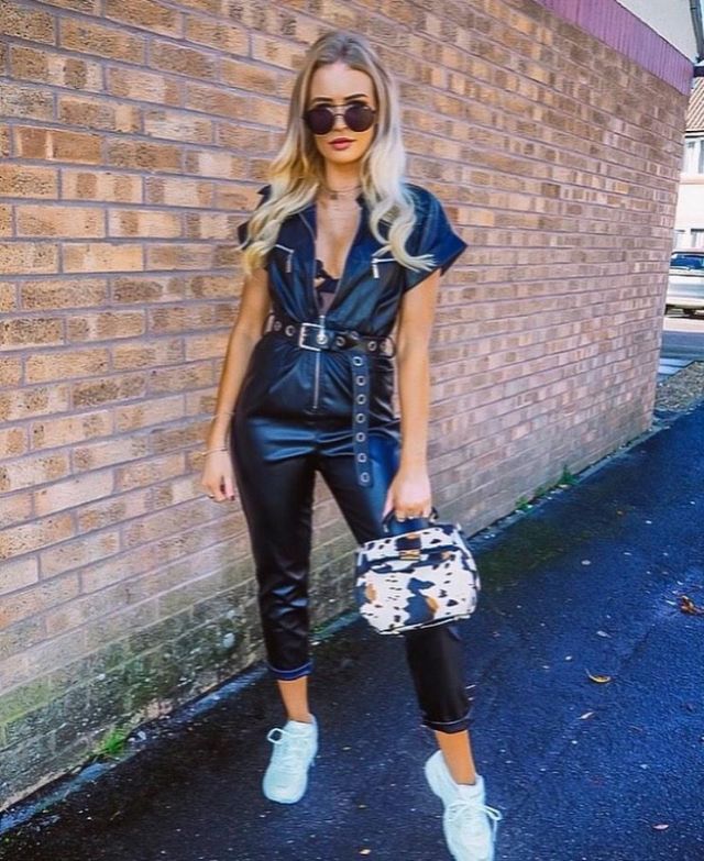 Black Leather Jumpsuit of Helena on the Instagram account @helenacritchley