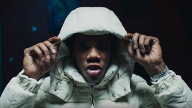 Moncler Genius White 2 Moncler 1952 Off White Down Frares Jacket worn by A Boogie wit da Hoodie in Tip Toe music video by Roddy Ricch Spotern