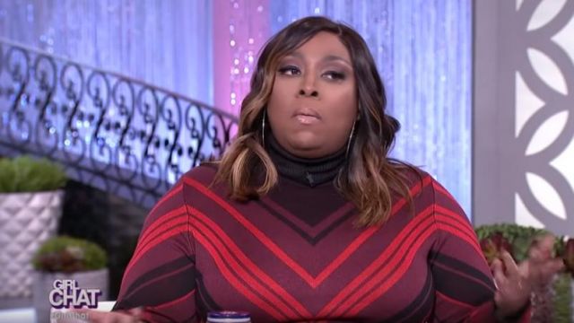 Planet Gold Red Trendy Plus Size Turtleneck Bodycon Dress worn by Loni Love on The Real (2013) November 26,2019