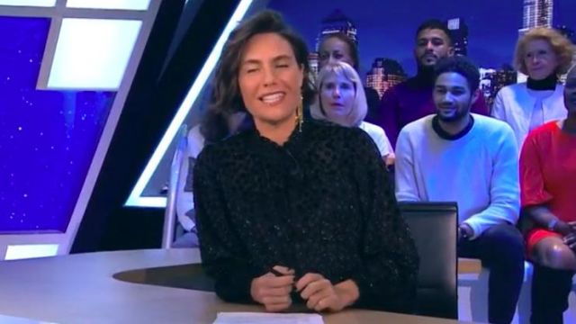 Le top noir en velours dévoré de Alessandra Sublet dans C'est Canteloup le 28.11.2019