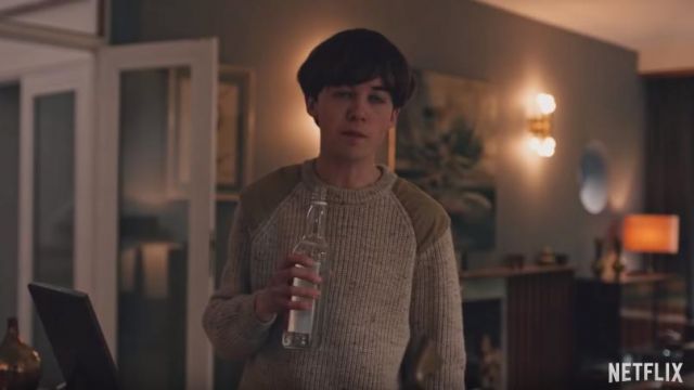 Niffi Beige Chatsworth Classic Outdoor Sweater with Suede Patches worn by James (Alex Lawther) in The End of the F***ing World Trailer Season 1
