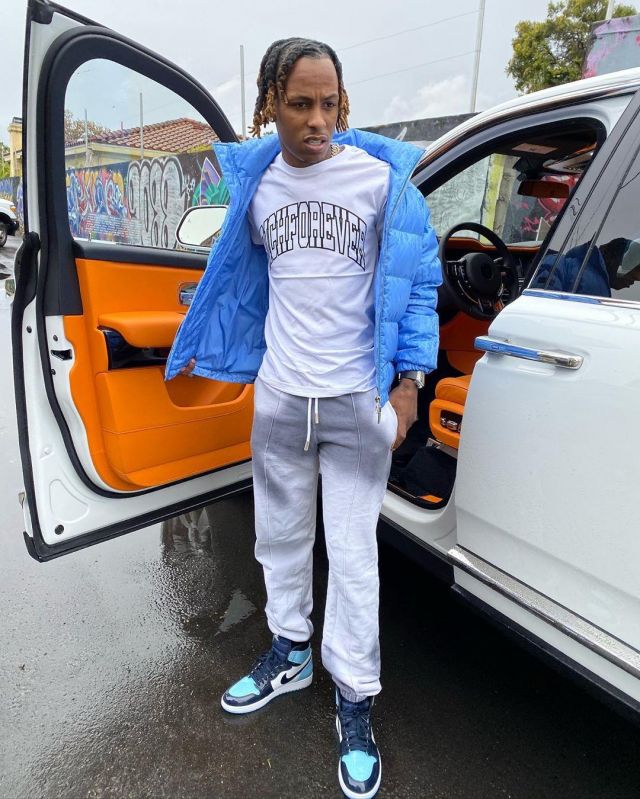 Rich Forever White Arch t-shirt worn by Rich the Kid on his Instagram account @richthekid