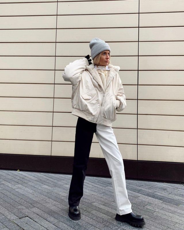 White Reversible Bomber Jacket of Olivia Frost on the Instagram account @oliviabynature