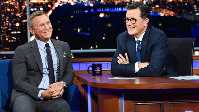 Brunello Cucinelli spotted tie worn by Daniel Craig as seen at The Late Show with Stephen Colbert November 22, 2019