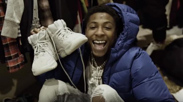 Balenciaga Blue Ripstop Crop Puffer Jacket of YoungBoy Never Broke Again in the music video nba youngboy - Bring 'Em Out (Official Video)