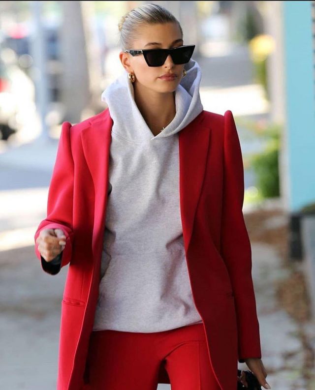 Balenciaga Suspended Shoulder Jacket worn by  Hailey Bieber Beverly Hills December 2, 2019