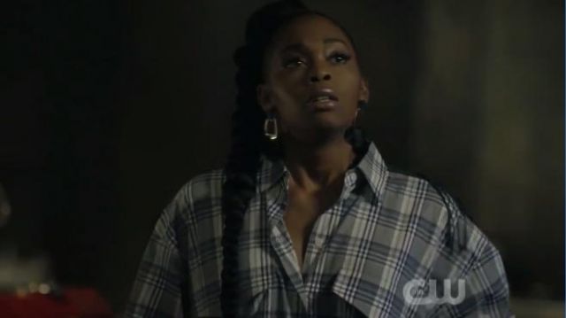 PushButton Blue Plaid Button Down Shirt with Fringe Back worn by Anissa Pierce (Nafessa Williams) in Black Lightning Season 3 Episode 8