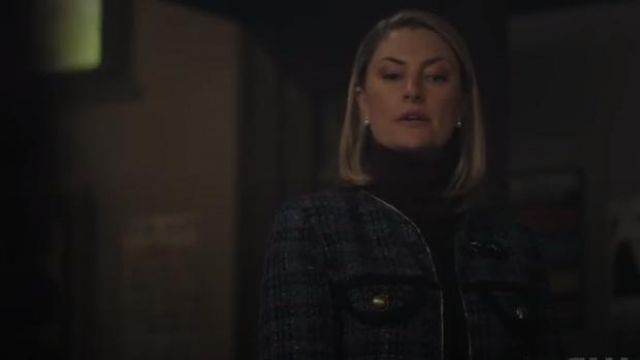 Sandro Blue Women’s Liman Piping Tweed Jacket worn by Alice Cooper (Mädchen Amick) in Riverdale Season 4 Episode 8