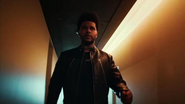 Black leather jacket of The Weeknd in The Weeknd - Blinding Lights