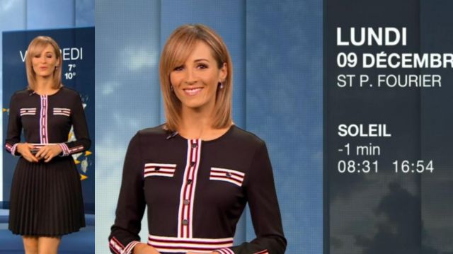 The dress low pleated Stéphanie Duval in Weather of M6 of 08/12/2019