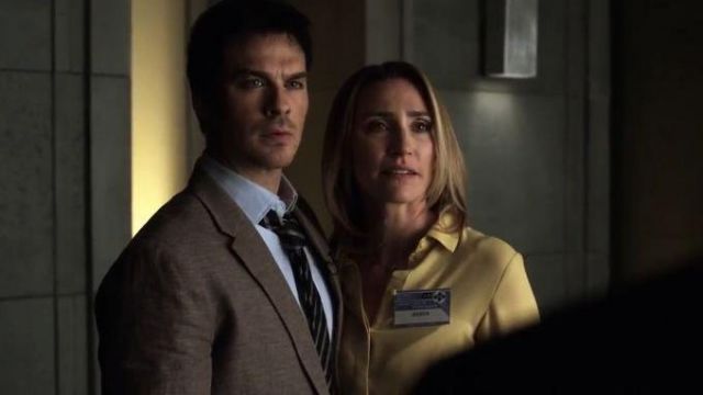 Theory Yellow Fitted Blouse worn by Jess  (Jessica Harmon) in V Wars Season 01 Episode 01
