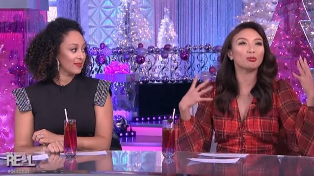 Christopher kane -Black Crys­tal T-Shirt worn by Tamera Mowry on The Real December 9, 2019