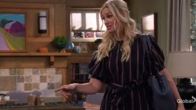 The Great Navy Striped Jumpsuit worn by Gemma (Beth Behrs) in The Neighborhood Season 2 Episode 10