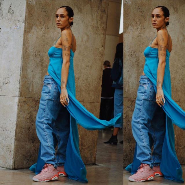 Jordan 6 Retro Aleali May (W) portées par Herapradel  sur le compte Instagram de @herapradel 