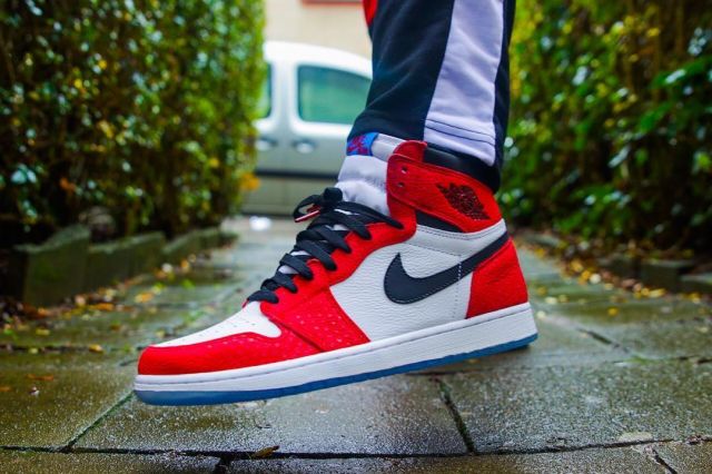 The pair of Nike Jordan 1 Retro High Spider-Man Origin Story on the account  Instagram of @sneakers_loveur | Spotern