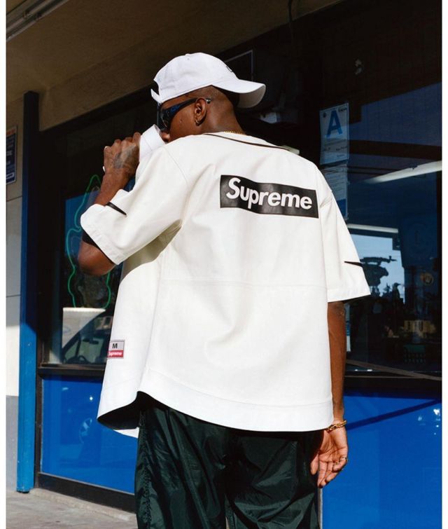 Supreme Nike Leather Baseball Jersey White account on the Instagram of @agora.france
