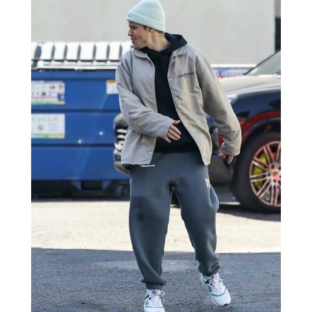 Grey Essentials Coach Jacket worn by Justin Bieber 3rd Dance Studio November 16, 2019