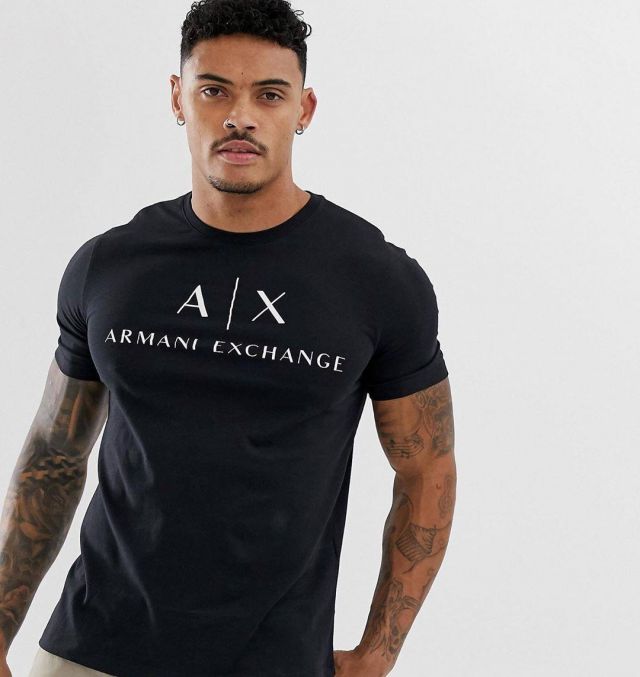 Short sleeve t-shirt black Armani worn by tyrone clarke on the account Instagram of @asos_ty