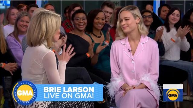 Sleeper Pink and White Pa­ja­ma worn by Brie Larson on Good Morning America December 16, 2019