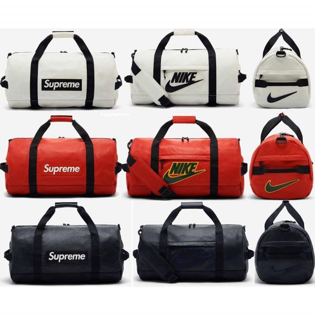 Supreme Nike Leather Duffle Bag Red on the account Instagram of 